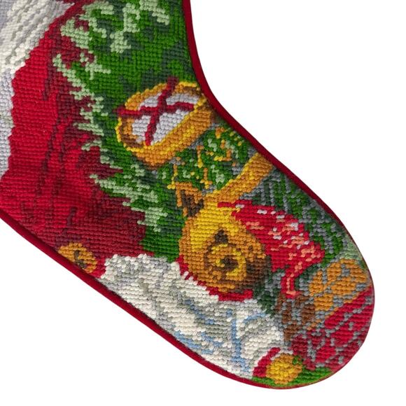Vintage Needle Crafts Handmade Needlepoint Embroidery Christmas Stocking Santa - Picture 4 of 8